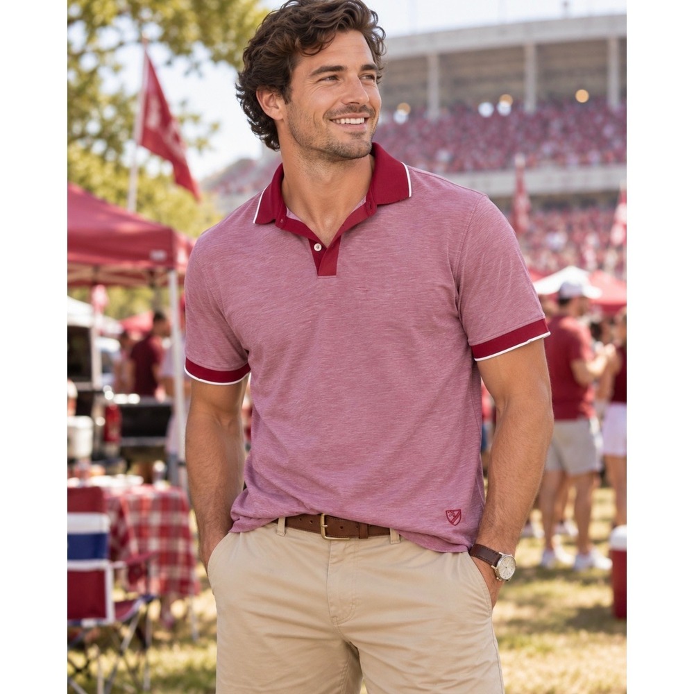 Cremieux Classics Polo Men L Crimson Red Pima Cotton Gameday Preppy Golf